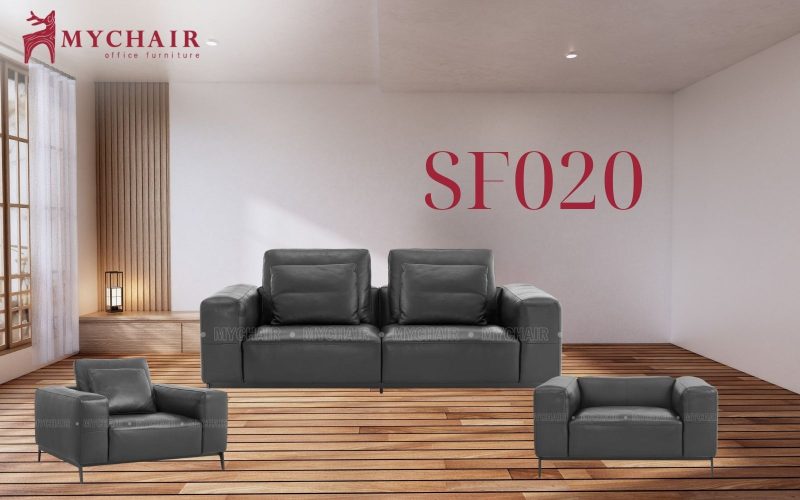 Bộ sofa xám SF020 thiết kế thời thượng và lịch lãm Sofa da bò màu xám MyChair SF020