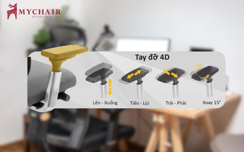 Ghế văn phòng có tay vịn thiết kế 4D giúp điều chỉnh hướng linh hoạt Ghế ghế xoay văn phòng có tay vịn thiết kế 4D linh hoạt