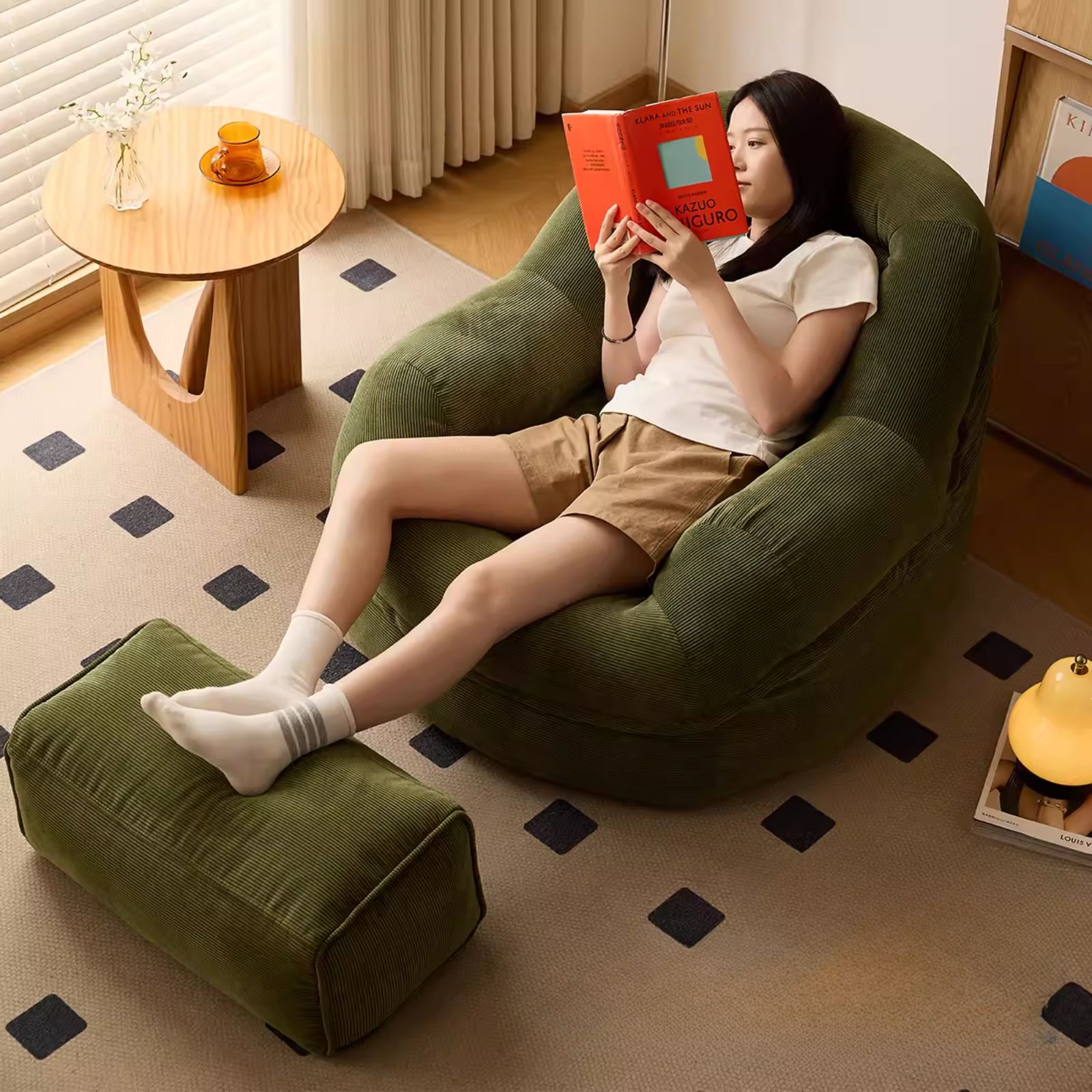 Mẫu ghế lười sofa nằm đọc sách cỡ lớn kèm ghế đôn đồng bộ Mẫu ghế lười sofa nằm đọc sách cỡ lớn kèm ghế đôn đồng bộ
