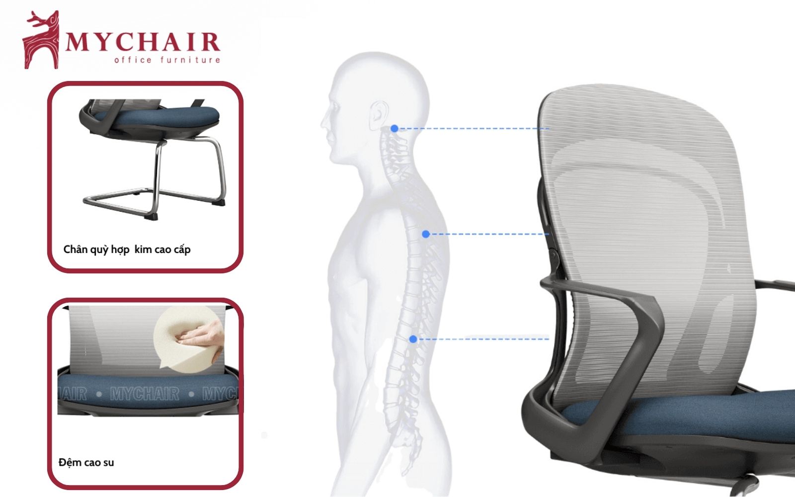 Góc ngả lưng hợp lý, nâng đỡ cột sống, hỗ trợ tư thế ngồi chuẩn khoa học Thiết kế chuẩn công thái học