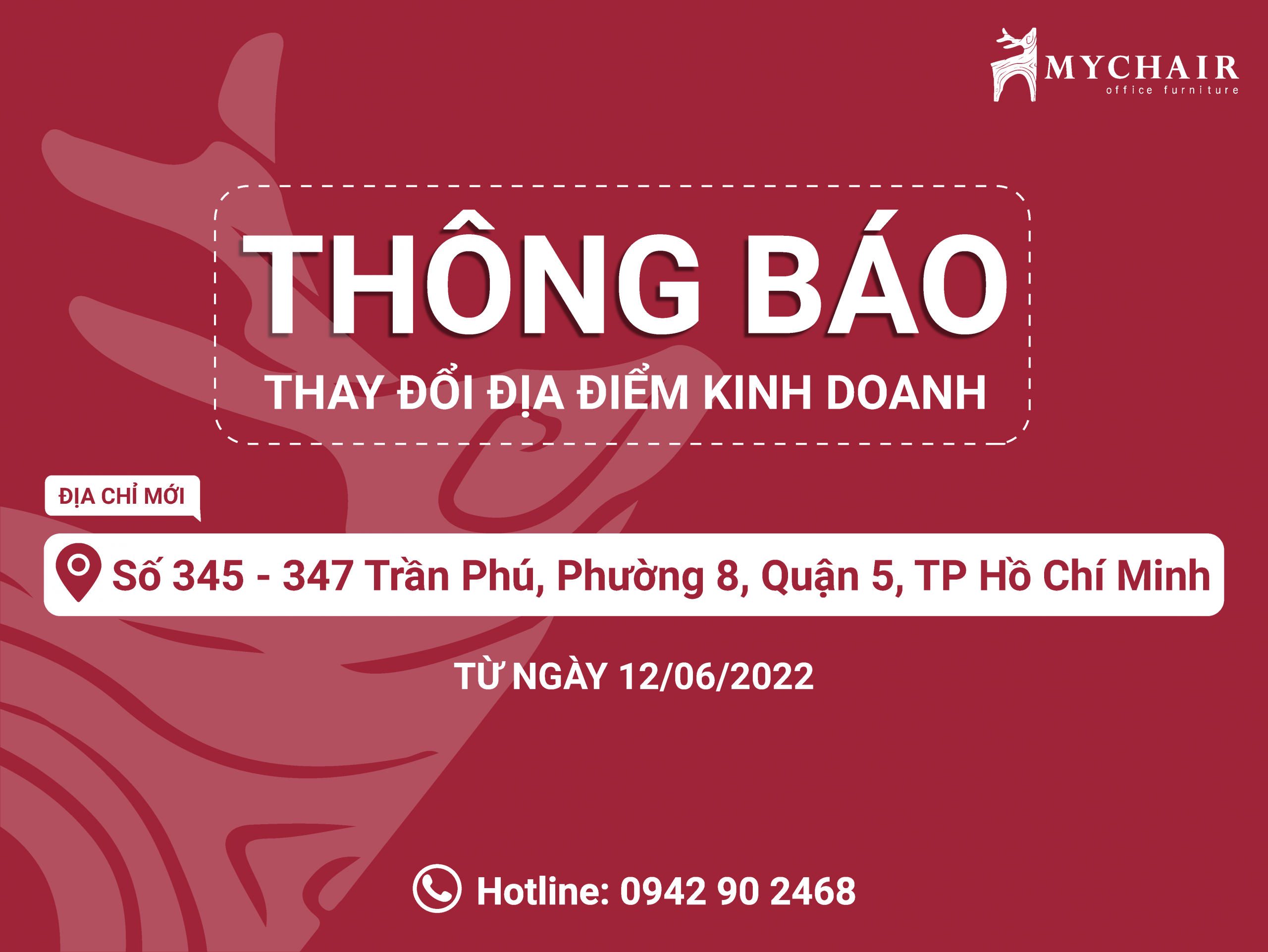 MYCHAIR THÔNG BÁO THAY ĐỔI ĐỊA ĐIỂM SHOWROOM TẠI THÀNH PHỐ HỒ CHÍ MINH