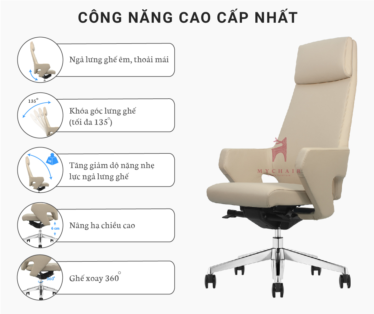 Ghế xoay da lưng trung