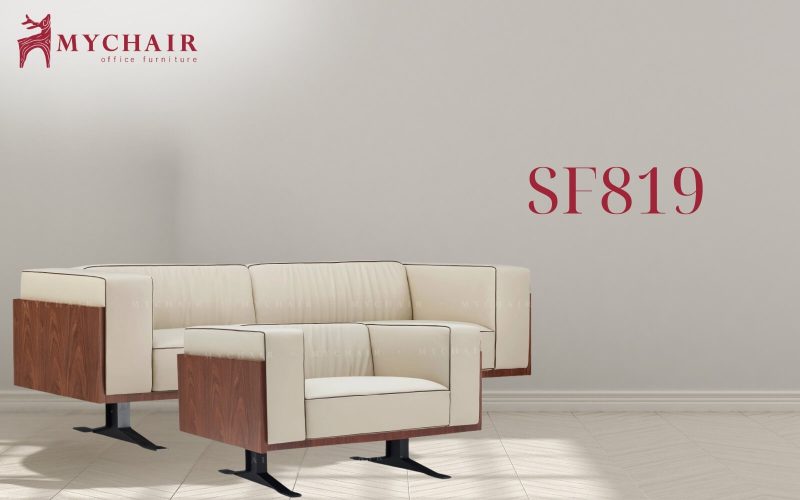Bộ sofa da cao cấp MyChair SF819 sở hữu màu trắng kem thanh lịch