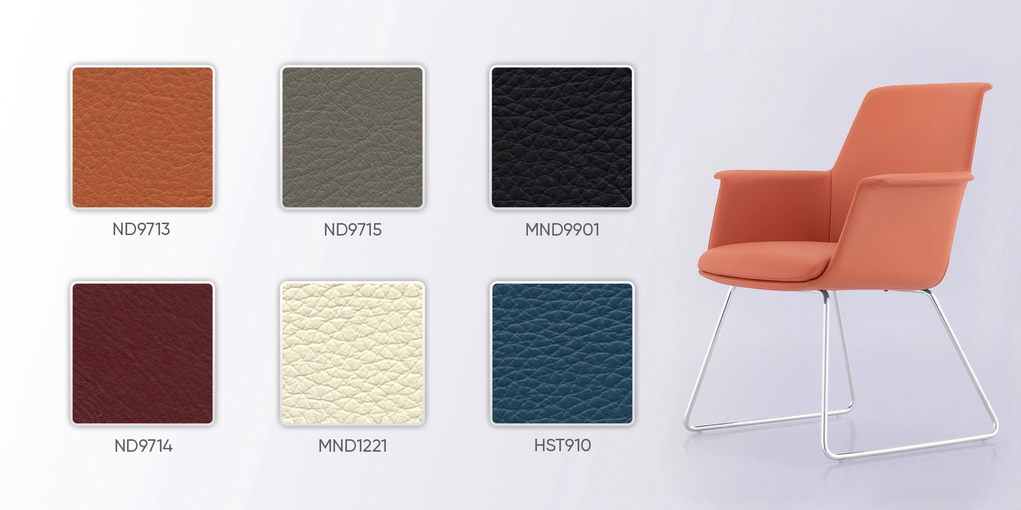 bảng m&agrave;u da ghế họp ch&acirc;n quỳ me022c-1