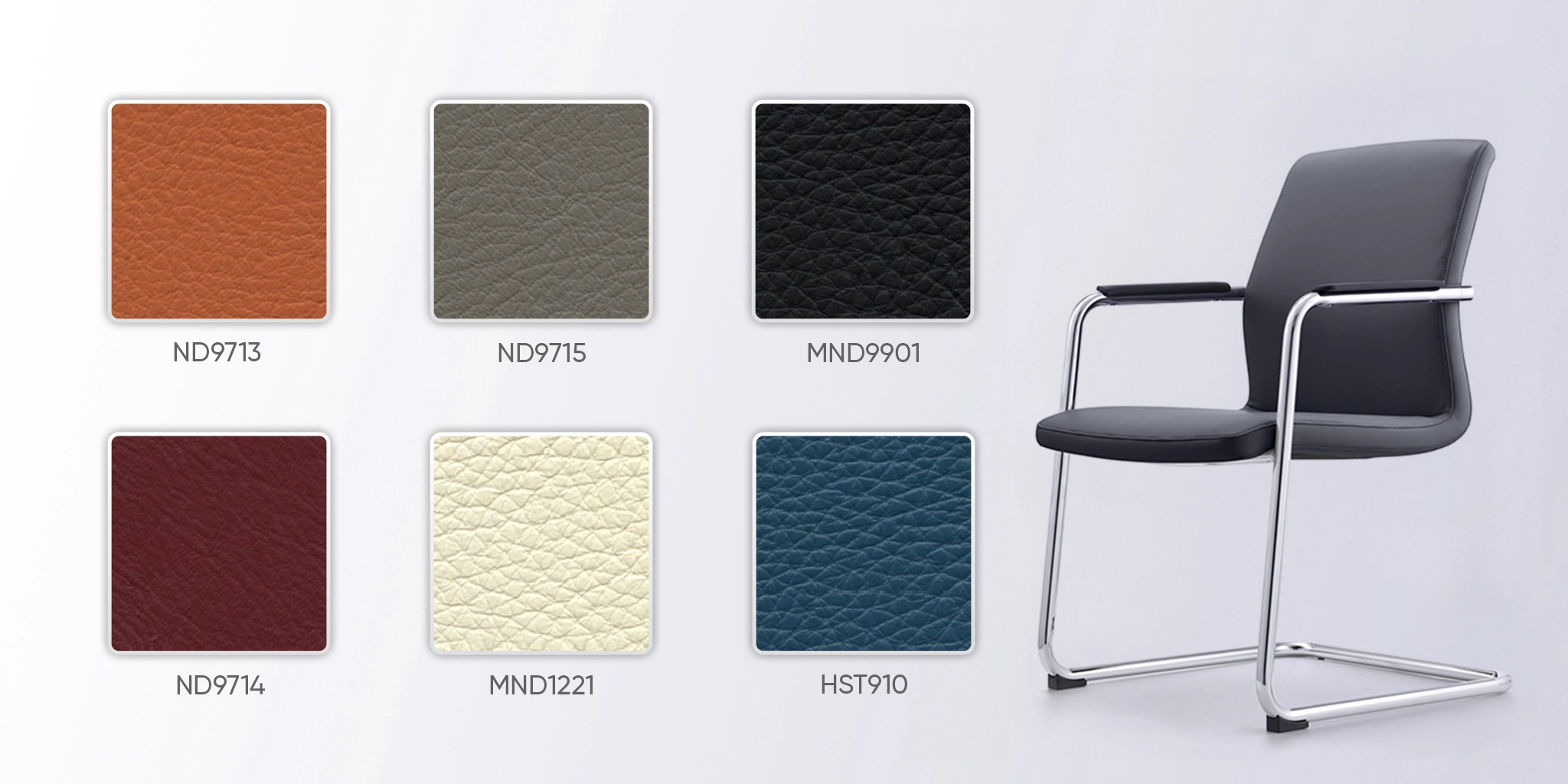 bảng m&agrave;u da ghế ph&ograve;ng họp ch&acirc;n quỳ me423c-1