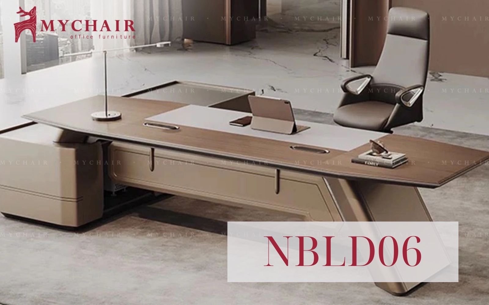 Bàn giám đốc chữ nhật màu vàng gold đẳng cấp MyChair NBLD06