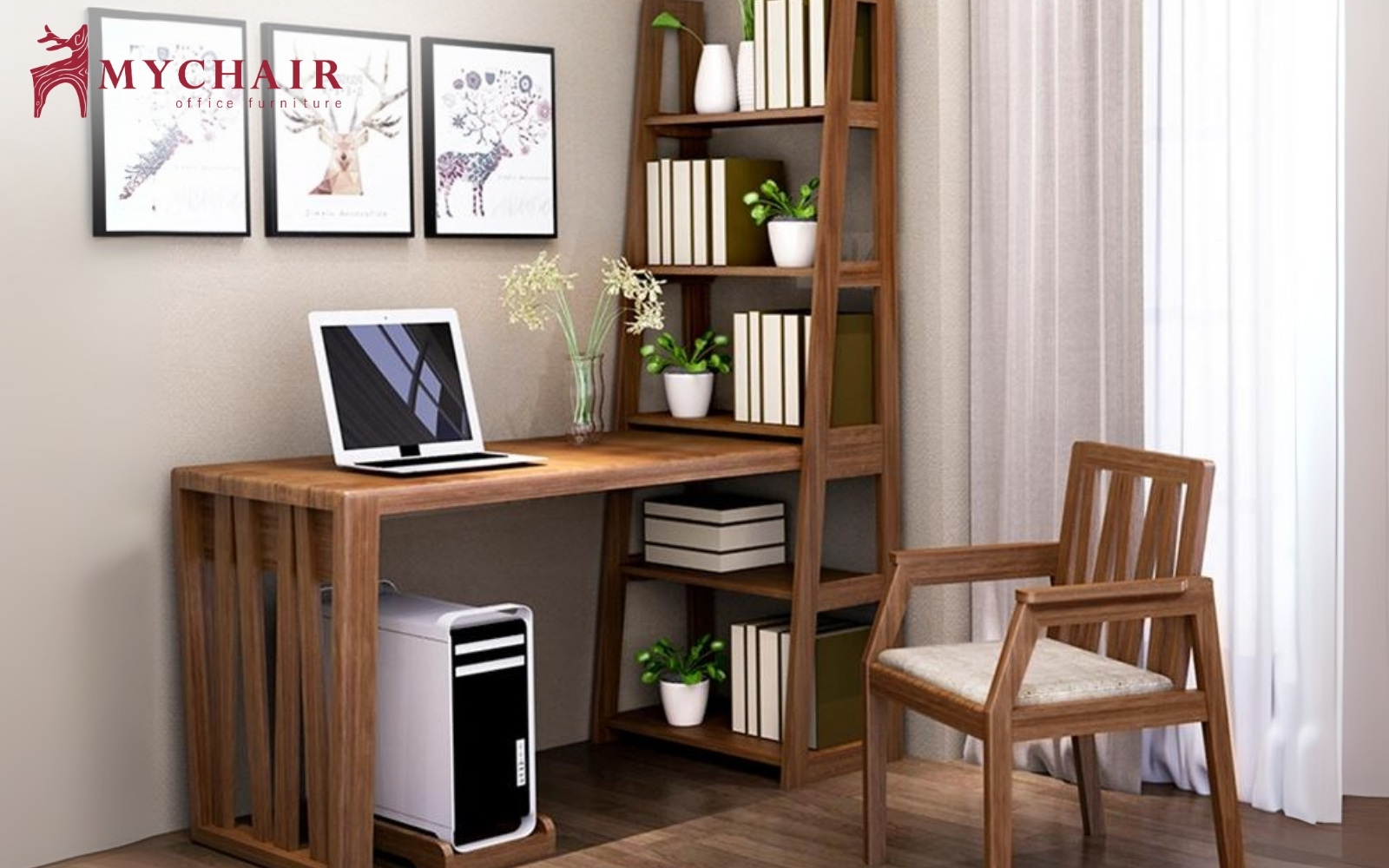 Mẫu bàn làm việc tại nhà hiện đại có kệ sách