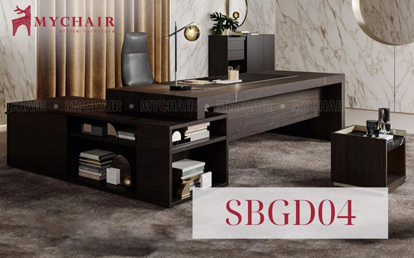 MyChair SBGD04 là bàn giám đốc chữ L cùng tủ phụ đa năng