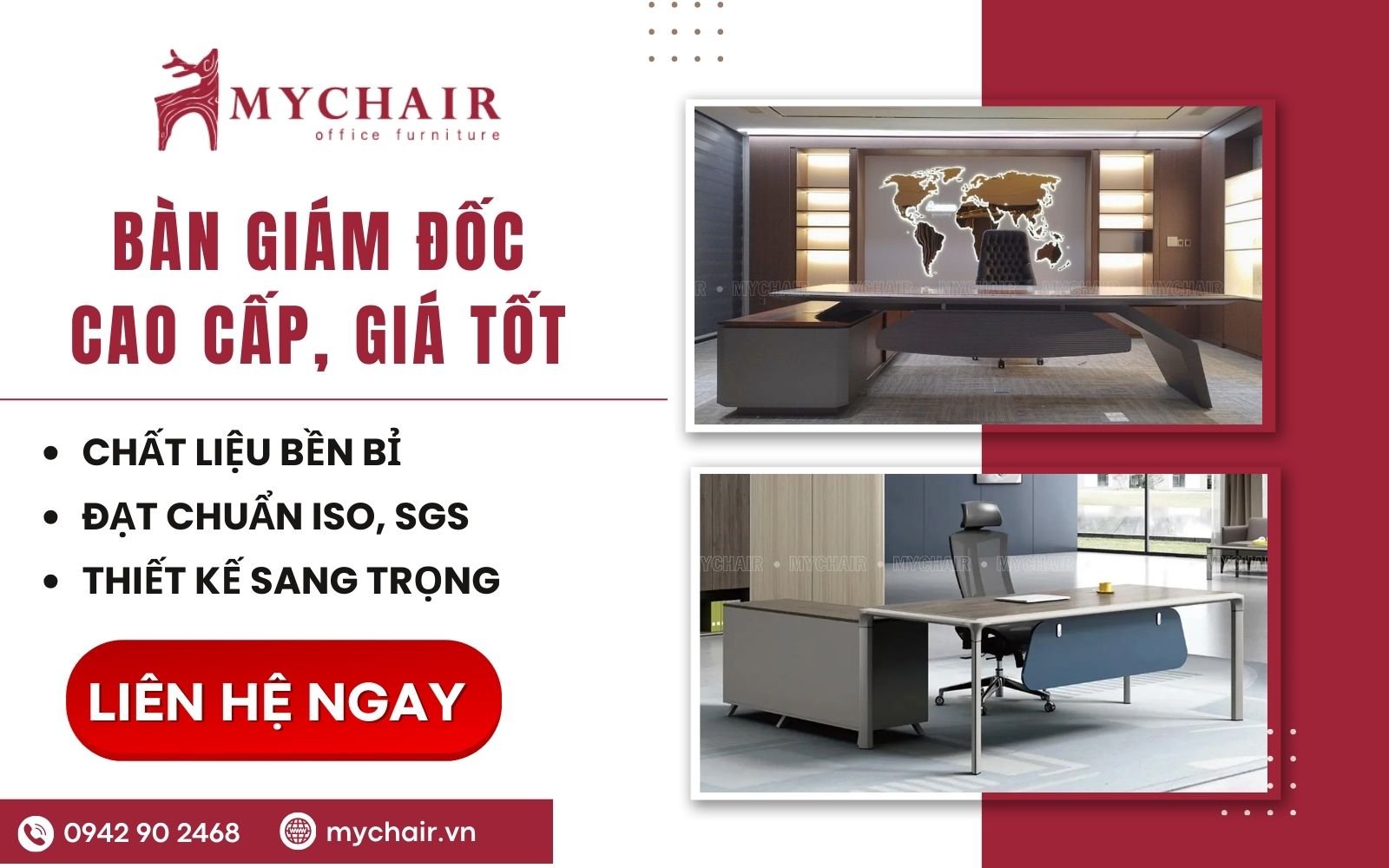 Cửa hàng MyChair cung cấp các mẫu bàn lãnh đạo chất liệu bền bỉ, màu sắc sang trọng