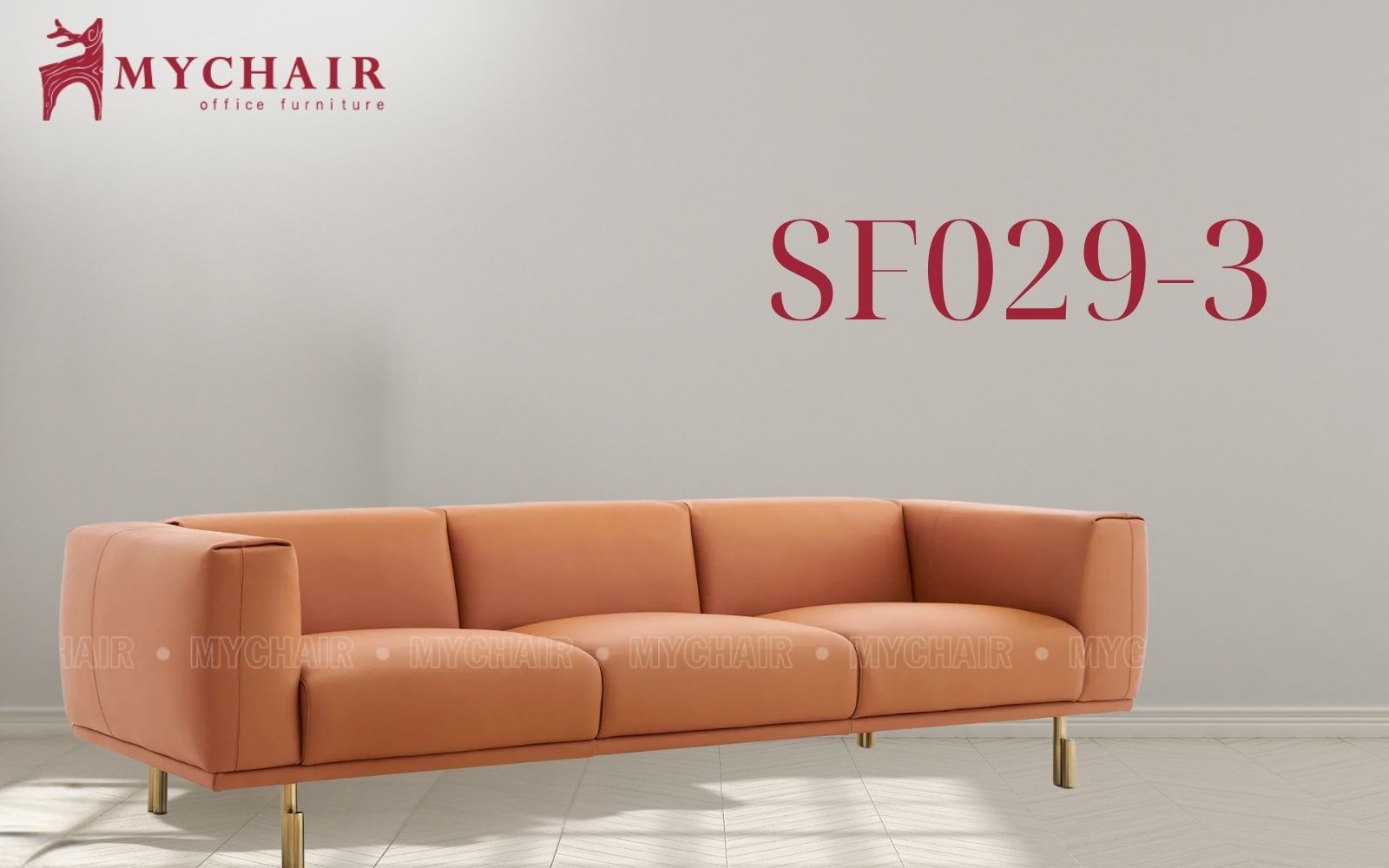 Sofa 3 chỗ SF029-3 da Ý cao cấp, thoải mái tối đa cho gia đình bạn Ghế sofa cam 3 chỗ SF029-3