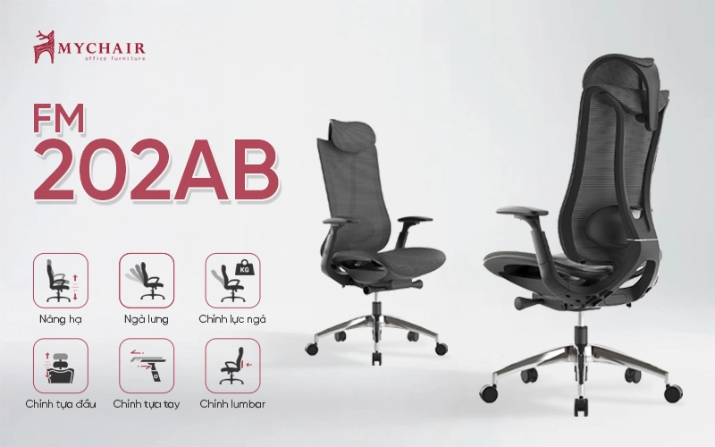 MyChair FM202AB là mẫu ghế giám đốc sang trọng với chất liệu lưới thoáng mát ghế xoay nỉ MyChair FM202AB