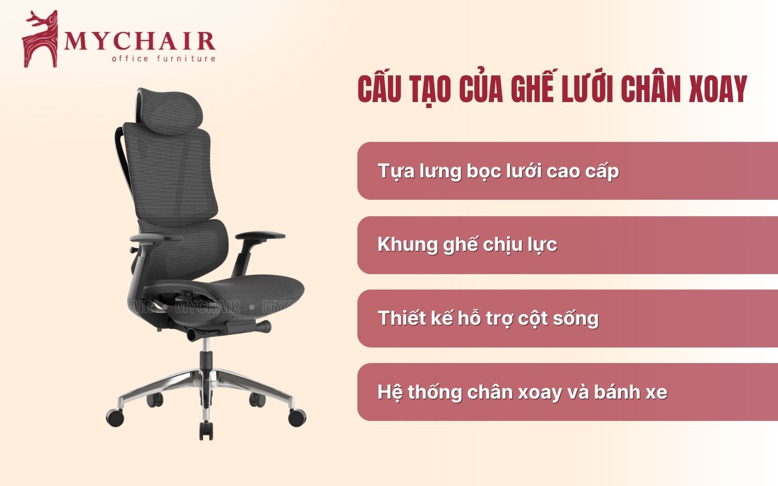 Các bộ phận của ghế lưới chân xoay