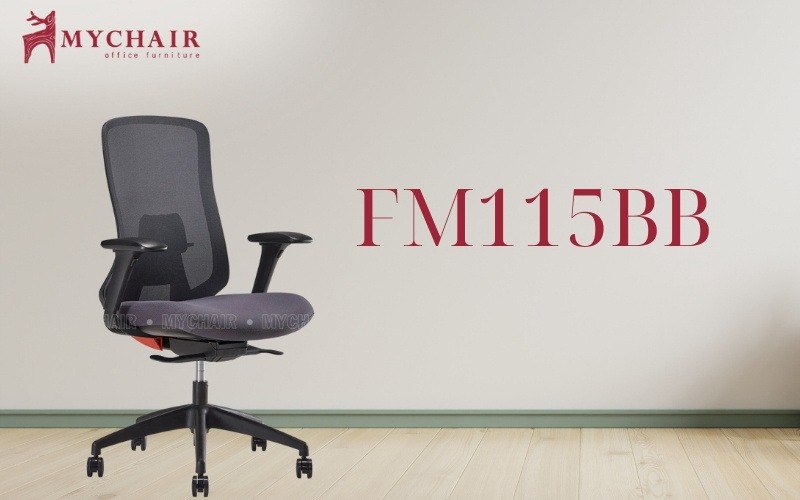 Ghế lưới lưng trung văn phòng cao cấp, sang trọng MyChair FM115BB Ghế lưới văn phòng chân xoay cao cấp MyChair FM115BB