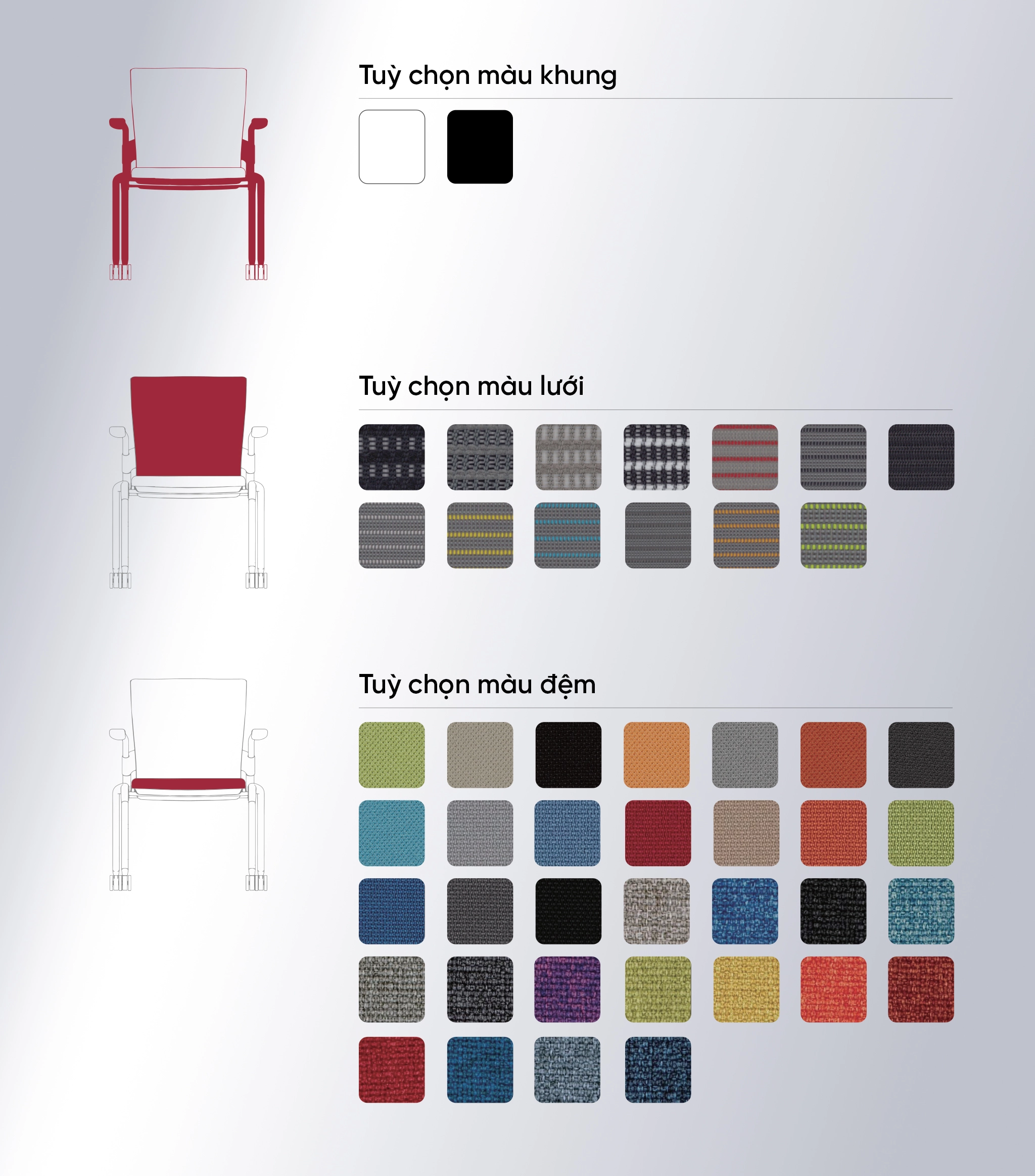 c&aacute;c lựa chọn m&agrave;u ghế natal