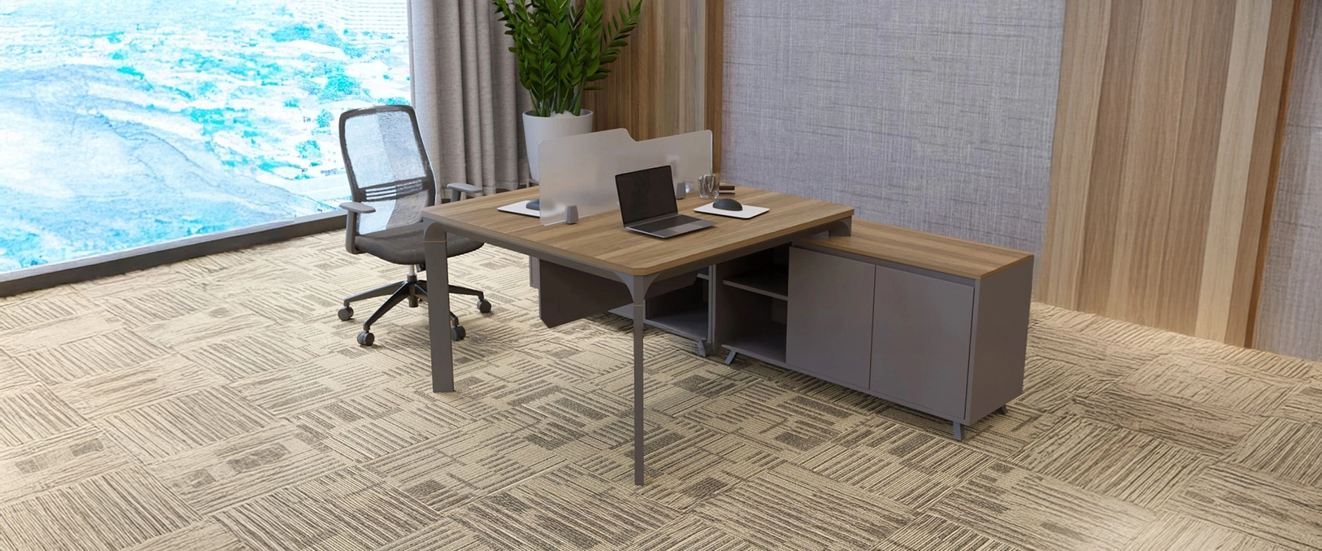 bàn nhân viên chân sắt mặt gỗ