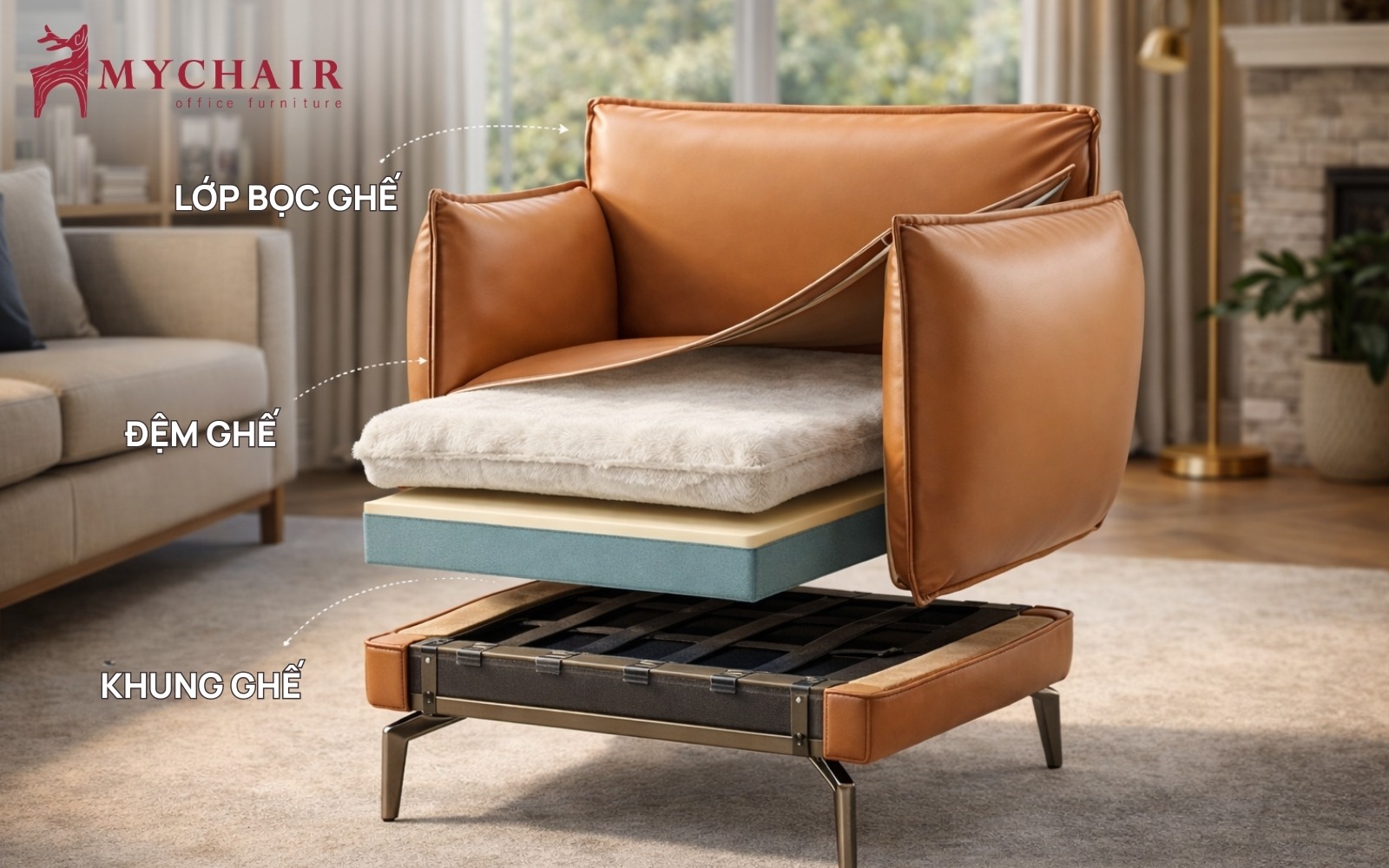 Ghế armchair có cấu tạo gồm 3 phần chính