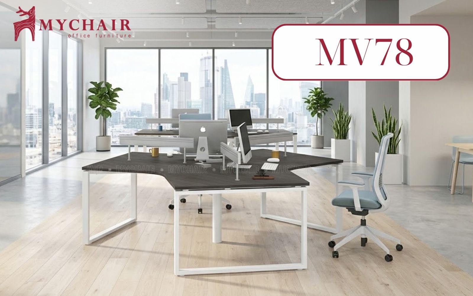 Bàn nhân viên 3 chỗ ngồi hình tam giác độc lạ Bàn nhân viên 3 chỗ ngồi hình tam giác độc lạ