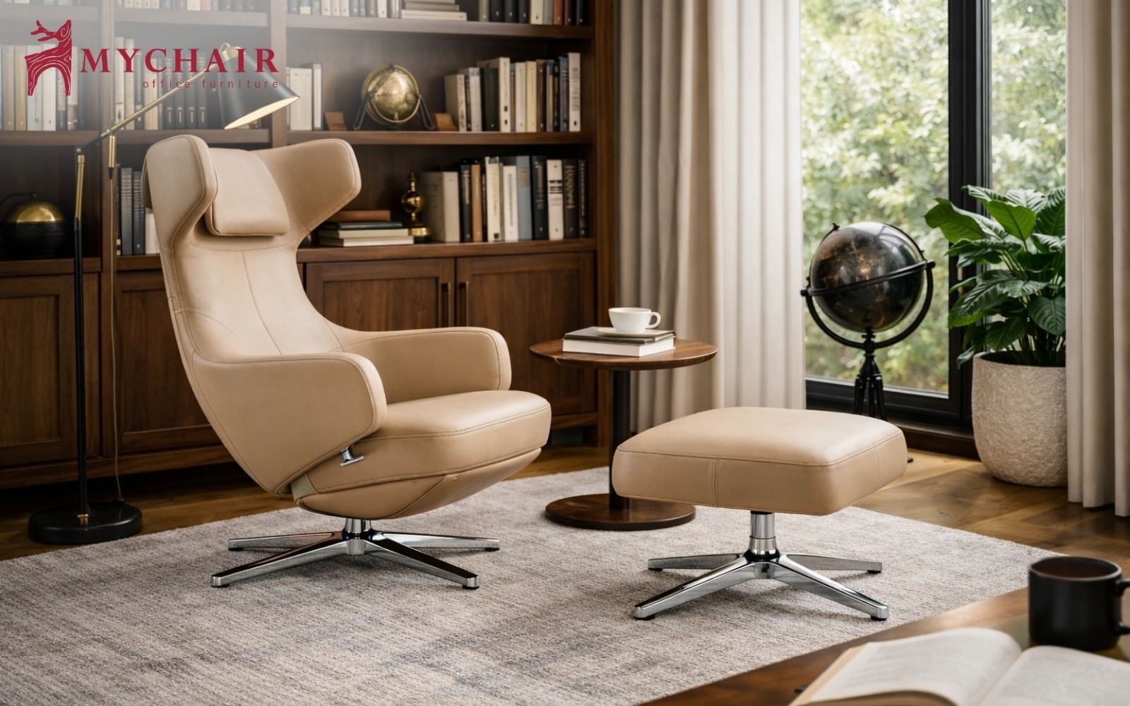 Mẫu ghế armchair chất liệu da sang trọng cho không gian