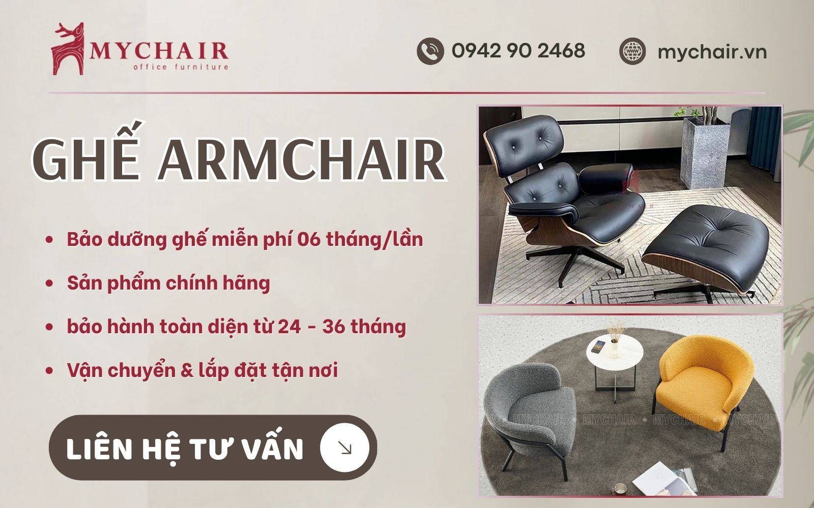 MyChair tự hào là địa chỉ cung cấp các mẫu armchair chất liệu bền bỉ, phù hợp mọi không gian
