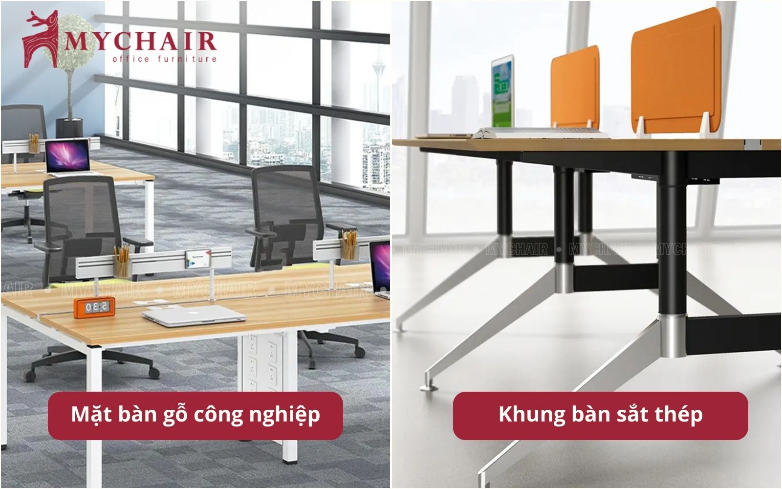 Mặt bàn gỗ công nghiệp kết hợp khung sắt chắc chắn Mặt bàn gỗ công nghiệp kết hợp khung sắt chắc chắn