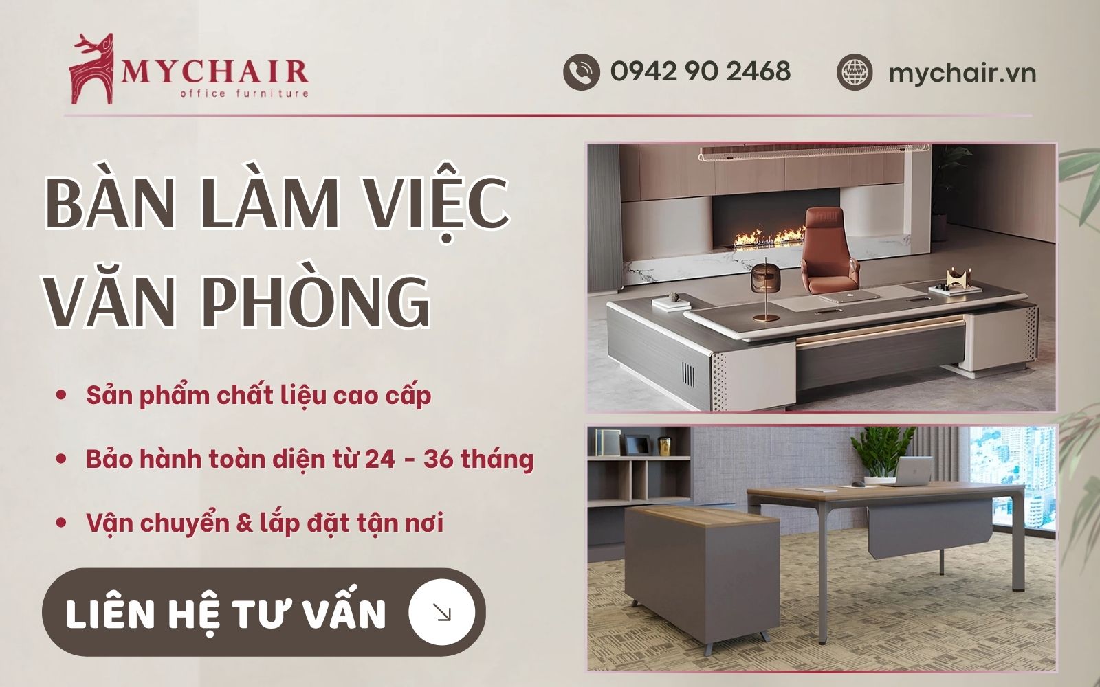 Hệ thống showroom cung cấp đa dạng các mẫu bàn làm việc, phù hợp mọi chức vụ