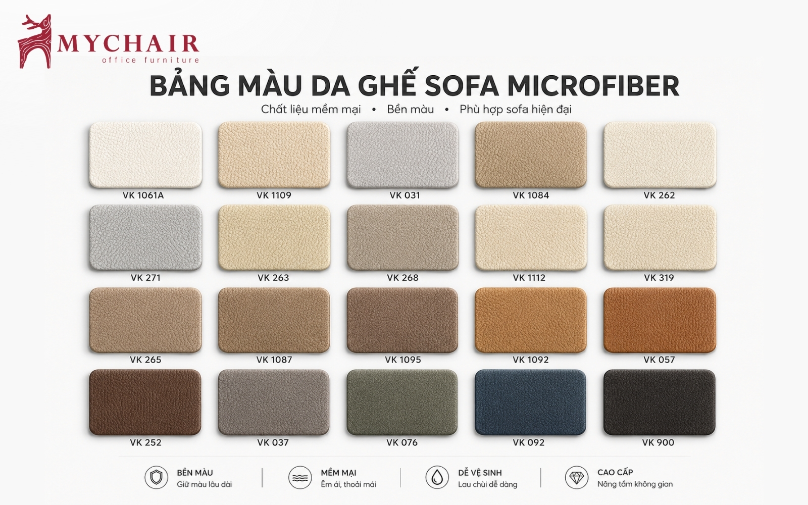 Bảng màu da ghế sofa Microfiber hiện đại, sang trọng như da thật Bảng màu da ghế sofa Microfiber hiện đại, sang trọng như da thật