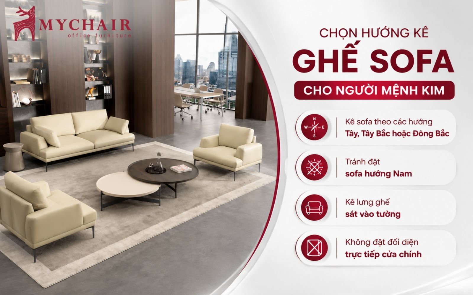Sofa cho người mệnh Kim nên đặt đúng hướng để không gian cân đối hơn