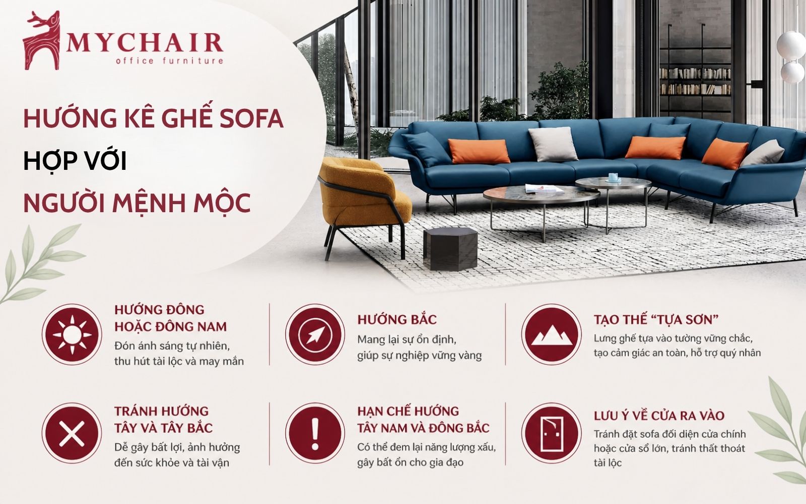 Bố trí sofa cho người mệnh Mộc theo hướng Đông giúp gia đình đón nhận nhiều năng lượng tích cực
