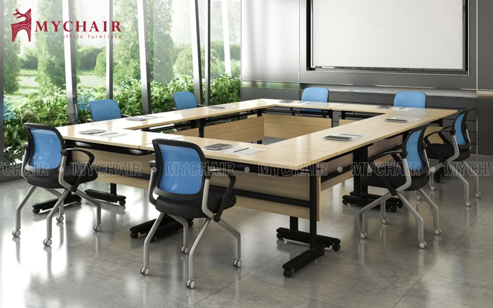 Mẫu bàn training chữ nhật với mặt gỗ cao cấp Mẫu bàn training chữ nhật với mặt gỗ cao cấp