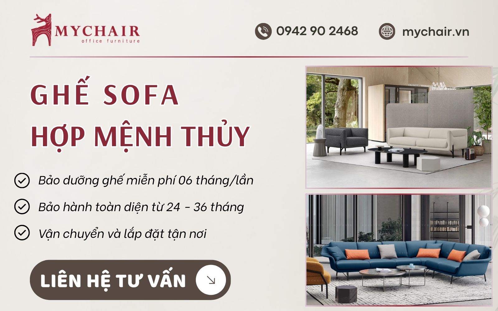 Ghé showroom MyChair để trải nghiệm độ êm và chất liệu của sofa phòng khách cho người mệnh Thủy