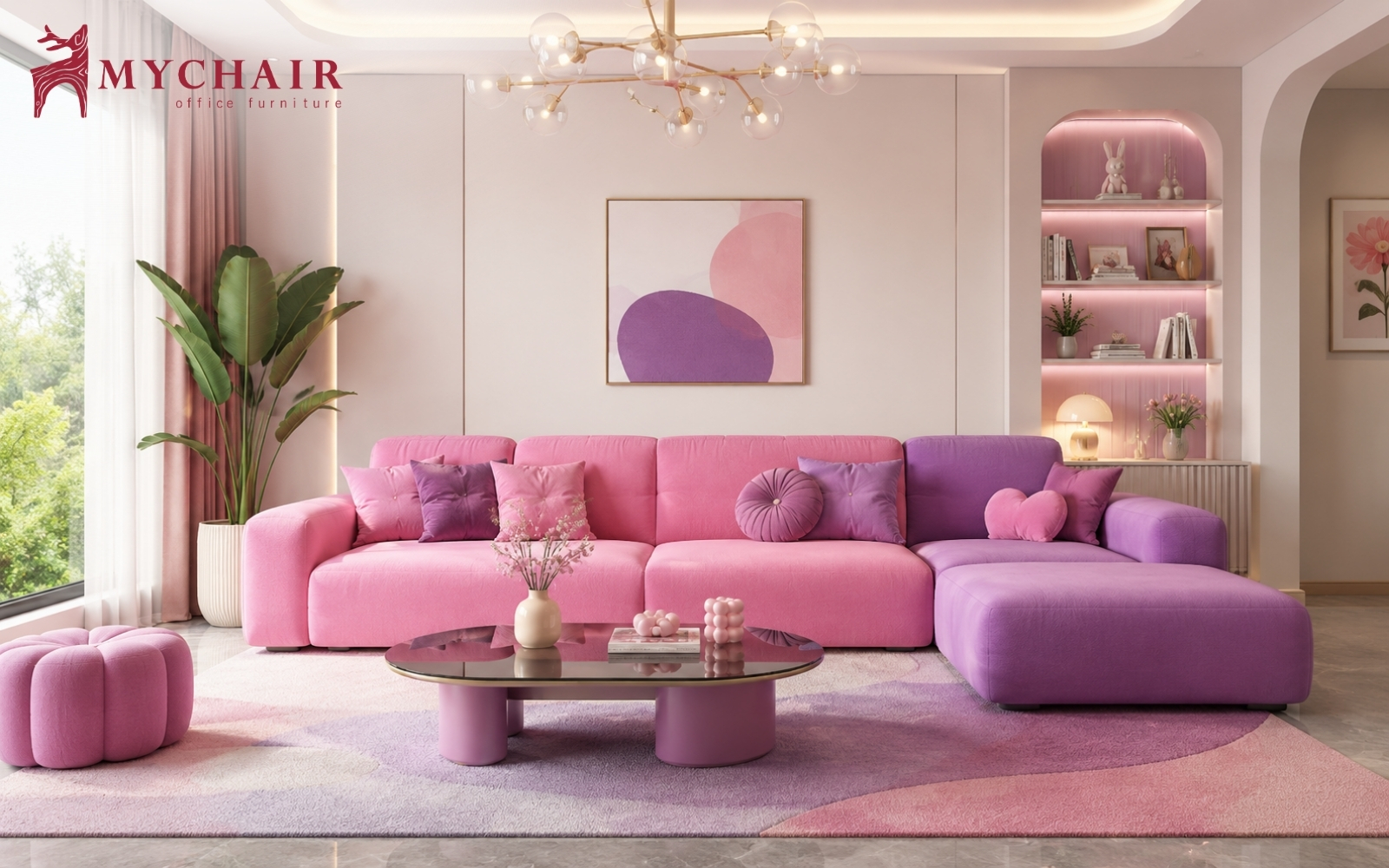 Sofa màu hồng và tím hút tài lộc cho người mệnh thổ