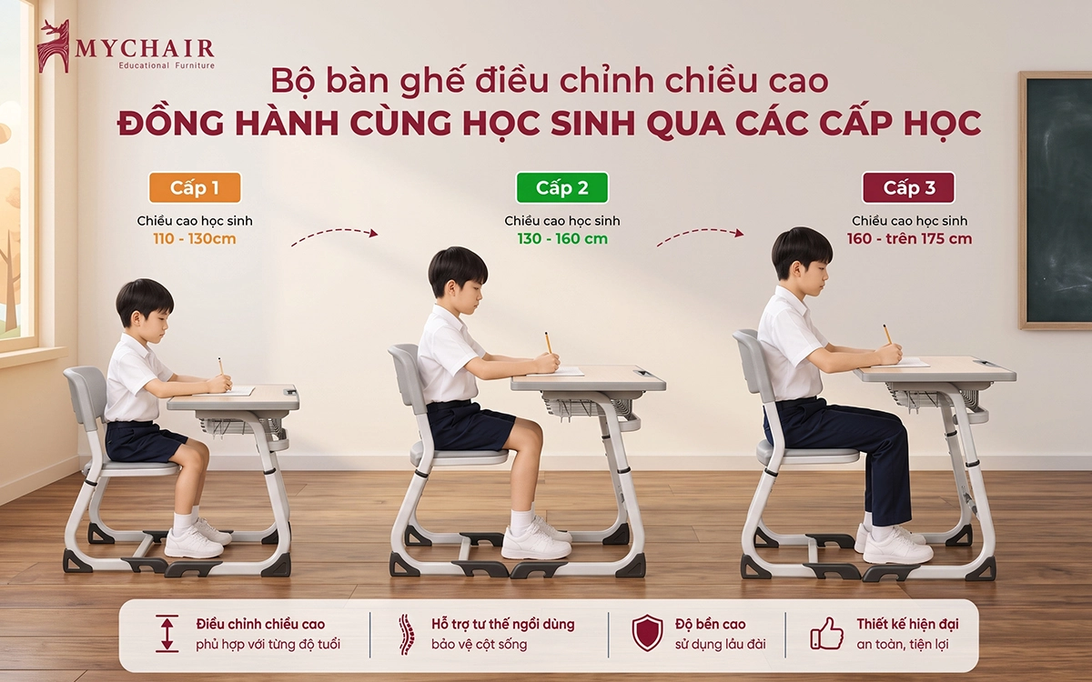 kích thước chuẩn bàn ghế học sinh tiểu học